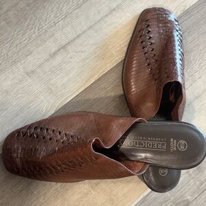 Predictions Leather Brown Woven Slip-On Mule Shoes